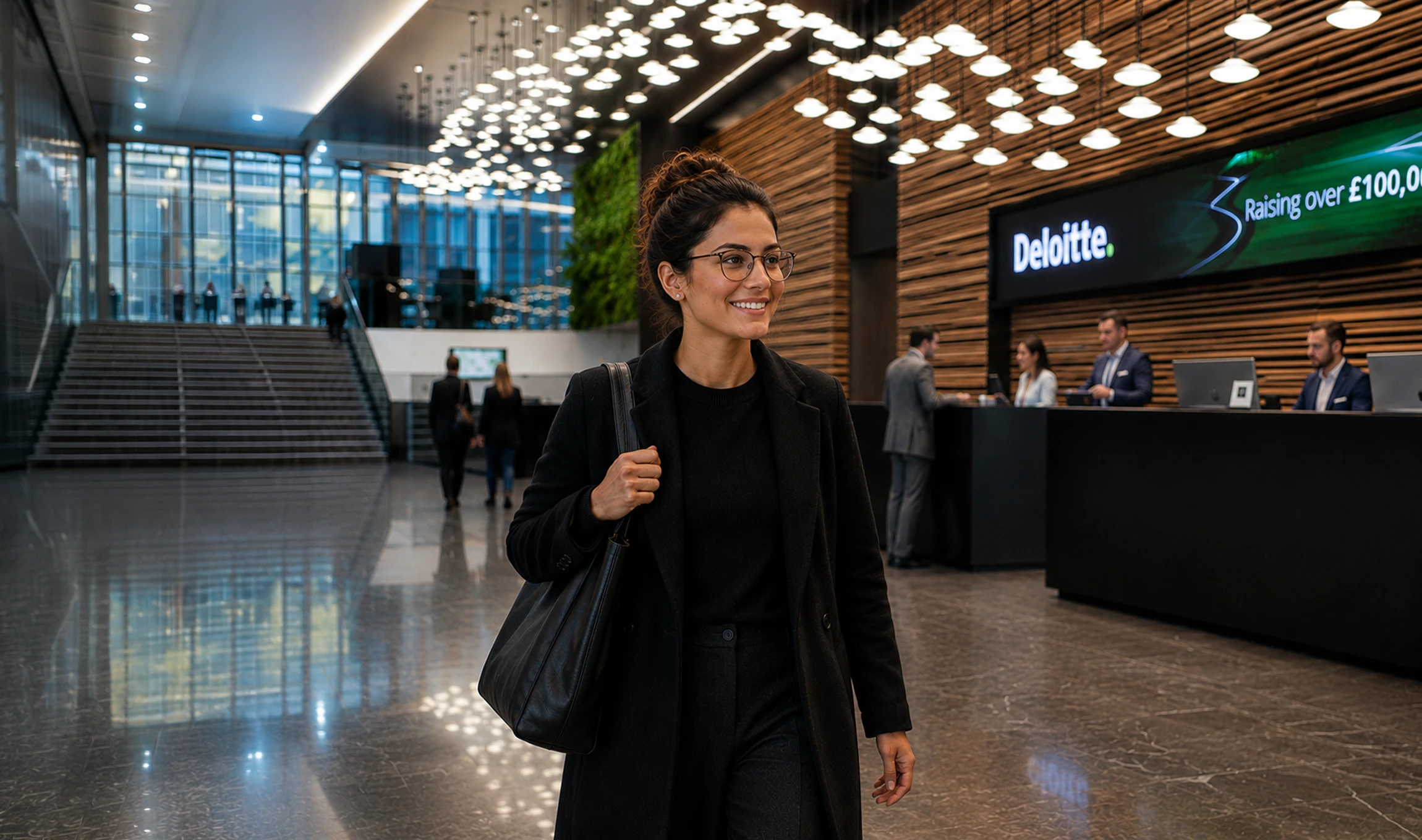Katie arriving at the Deloitte office
